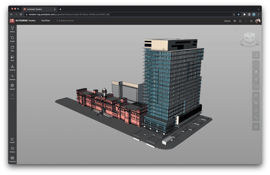(An image of the façade of the MaRS Discovery District inside Autodesk Tandem) 